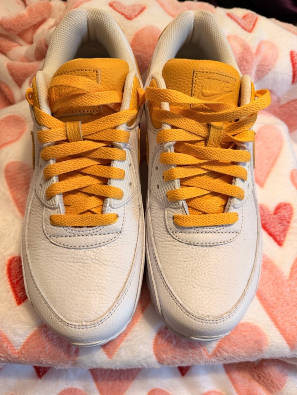 Nike Airmax- White Leather Sneakers with Yellow Accents and Laces